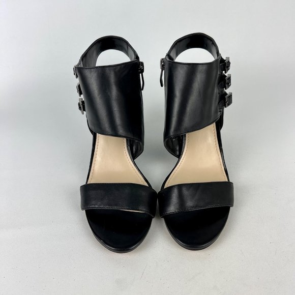 Vince Camuto Womens Lyssia Black Leather Sandals Open Toe Wedge Buckles size 9 - Picture 2 of 16